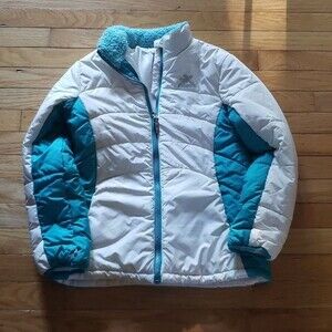 Girls winter Jacket size 14/16. White with green trim.